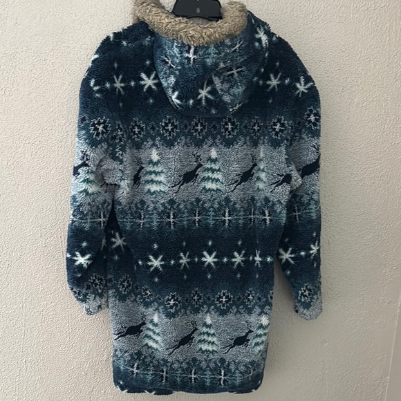 Vintage LL. Bean Cozy Hooded Winter Parka Coat Jacket Nordic Pattern Large Blue - Picture 6 of 8